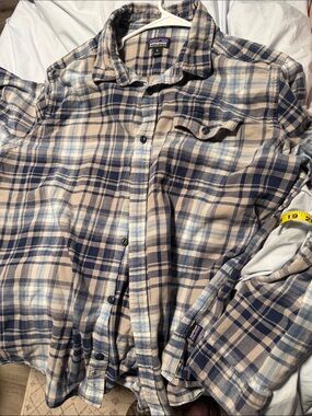 Patagonia Beige and Navy Plaid Button-Down Shirt